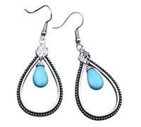 Natural Turquoise - Bohemian Vintage Silver Turquoise Earrings Gift for Women Girls Turquoise Lovers(Style-7)