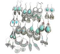Natural Turquoise - Bohemian Vintage Silver Turquoise Earrings Gift for Women Girls Turquoise Lovers(Style1-13(13 Sets))
