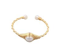 Natural Turquoises Chunky Beads Open Cuff For Women Baroque Pearl Beads Open Bangle Jewelry