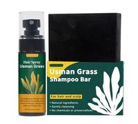 Natural Usman Shampoo Bar & Hair Growth Spray Set - Jabón Negro For Revertir Las Canas, Reducir La Pérdida De Cabello Y Cuidar El Cuero Cabelludo