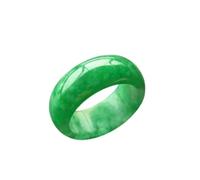Natural Vibrant Green Jadeite Wide Band Finger Ring Feng Shui Wealth Prosperity Good Fortune Protection Amulet