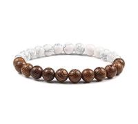 Natural Wood Beads Bracelets Black White Stone Meditation Beaded Bracelet Prayer Yoga Jewelry for Men-Black line