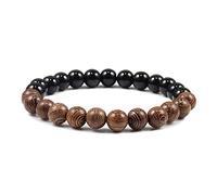 Natural Wood Beads Bracelets Black White Stone Meditation Beaded Bracelet Prayer Yoga Jewelry for Men-Bright black