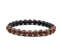 Natural Wood Beads Bracelets Black White Stone Meditation Beaded Bracelet Prayer Yoga Jewelry for Men-Black matte