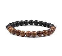 Natural Wood Beads Bracelets Black White Stone Meditation Beaded Bracelet Prayer Yoga Jewelry for Men-Lava stone