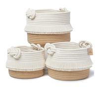 NaturalCozy Juego de 3 cestas decorativas de almacenamiento - Cestas tejidas de cuerda de algodón para organizar. Cesta pequeña para guardar cosas de bebé, cesta de regalo, Montessori, cubo de