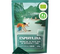 NaturaleBio Espirulina en Polvo Pura Bio No Irradiada | 100 g. Espirulina en polvo, rica en proteína y hierro, para smoothies, zumos, batidos y recetas verdes.