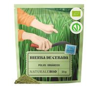 NaturaleBio Hierba de Cebada en Polvo Bio Superalimento Verde | 1 kg. Polvo de hojas jóvenes de cebada, fuente de fibra, cultivado en Europa, para smoothies, zumos y bebidas verdes.
