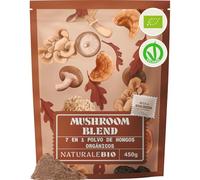 NaturaleBio Mezcla de 7 Hongos en Polvo Bio de Cuerpos Fructíferos | 450 g. Mezcla de 7 hongos de cuerpos fructíferos, testada por terceros, para café, bebidas y smoothies.