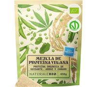NaturaleBio Mezcla de Proteínas Veganas en Polvo Bio | 450 g. Mezcla bio de proteína de guisante, arroz y cáñamo, 81% proteína, sin azúcar añadido, para batidos y smoothies.