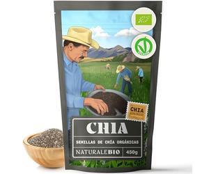 NaturaleBio Semillas de Chía 450g. Semillas de chía ecológicas para la pérdida de Peso y la digestión. Ricas en Omega-3, antioxidantes y minerales Esenciales. Salud del corazón, Huesos y músculos.