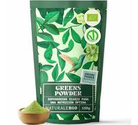 NaturaleBio Super Greens en Polvo 150g. Desintoxicación natural para la salud digestiva, intestinal e inmune. Más energía y concentración. 100% ecológico, vegano, sin gluten y sin OGM.