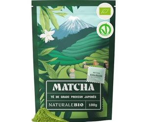 NaturaleBio Té Matcha en Polvo Orgánico, 100g. Grado Premium. Té Verde Japonés. Cultivado en Japón, Uji. Ideal para Beber, para postres, Batidos, té frío, en Leche y como ingrediente