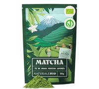 NaturaleBio Té Matcha en Polvo Orgánico, 50g. Grado Premium. Té Verde Japonés. Cultivado en Japón, Uji. Ideal para Beber, para postres, Batidos, té frío, en Leche y como ingrediente