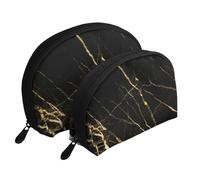 Naturaleza de mármol Negro Dorado, Bolsa de Maquillaje de Concha, Monedero pequeño para Mujer, Bolsa de artículos de tocador, Bolsa de cosméticos, 2 Piezas