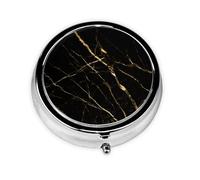 Naturaleza de mármol negro dorado, Pastillero, Pastillero redondo Pequeño contenedor de pastillas Organizador de pastillas de viaje