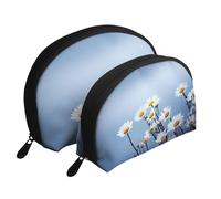 Naturaleza Flor Blanca, Bolsa de Maquillaje de Concha, Monedero pequeño para Mujer, Bolsa de artículos de tocador, Bolsa de cosméticos, 2 Piezas