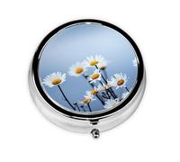 Naturaleza Flor Blanca, Pastillero, Pastillero redondo Pequeño contenedor de pastillas Organizador de pastillas de viaje