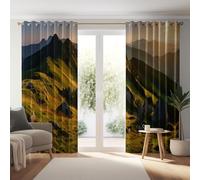 Naturaleza Montañas Amanecer Cortinas opacas - Verde Cortinas opacas de microfibra, fáciles de cuidar, con ojales para ventanas de dormitorio, sala de estar u oficina 110An x 215Al cm (2 Paneles)