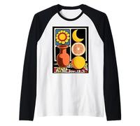 Naturaleza Muerta Retro Sol Luna Naranja Camiseta Manga Raglan