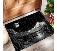 Naturaleza Oscura Felpudo Antideslizante - 60 x 90 cmMontañas Cielo Estrellado Trampa de Tierra Felpudo Exterior e Interior para Entrada Limpia - Fácil de Cuidar - Negro