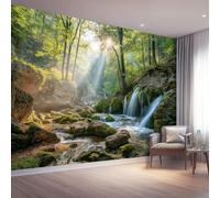 Naturaleza Papel Pintado Salon 300 x 210 cm, Cascada Del Bosque Verde Fotomurales Tejido No Tejido Papel Tapiz Fotográfico Decorativos Murales Dormitorio Oficina