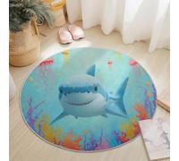 Naturaleza Tiburones Medusas Alfombras Redondas Antideslizantes 120 Cm Azul Claro Suave, Lavable A Máquina, Alfombras De Suelo Que No Se Desprenden para Dormitorio Y Sala De Estar