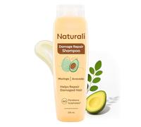 Naturali Champú reparador de daños mejora el cabello dañado en solo 4 usos con aceite de aguacate y moringa sin sulfatos para mujeres, champú para cabello encrespado y seco, sin parabenos, 370 ml
