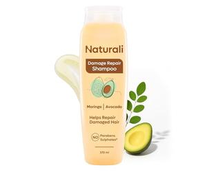 Naturali Champú reparador de daños mejora el cabello dañado en solo 4 usos con aceite de aguacate y moringa sin sulfatos para mujeres, champú para cabello encrespado y seco, sin parabenos, 370 ml