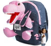 Naturally KIDS Mochila Pequeña de Dinosaurio Rosa - Mochilas Infantil con Bolsillos - Juguetes de Dinosaurio para Niños de 3 a 5 años - Regalos para Niña Niño de 3 años