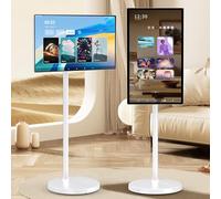 Naturalpowev TV Portátil con Ruedas 21.5"/24"/27"/32", Smart TV con Batería, Monitor Táctil Inteligente, Android 13, 4/8 GB + 64/128 GB, Rolling TV para Fitness y Cocina 24in-4+64GB