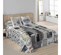 NATURALS - Colcha Bouti Estampada | Cama 150 (250x260 cm) | Microfibra Extrasuave | 2 Fundas de Cojín 50x50 cm | Cubrecama Acolchado a Líneas | Ideal Primavera y Verano | NY Travel