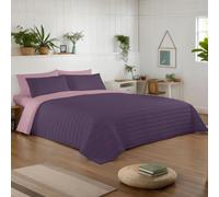 NATURALS - Colcha Bouti Reversible Bicolor | Cama 135/150 (250x260 cm) | Microfibra Extrasuave | Cubrecama Acolchado a Líneas | Ideal Primavera y Verano | Berenjena/Rosa Viejo