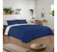 NATURALS - Colcha Bouti Reversible Bicolor | Cama 180 (270x260 cm) | Microfibra Extrasuave | Cubrecama Acolchado a Líneas | Ideal Primavera y Verano | Azul/Piedra