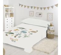 NATURALS CoolKids - Juego de Sábanas Infantil DINOLAND (3 Piezas) - Cama 90 (160x270 cm) - 100% Algodón Suave y Transpirable - Fabricado en España