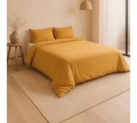 NATURALS - Funda Nórdica Lisa Cama 105-100% Algodón Suave y Transpirable - Cierre de Botones - Funda Nórdica 180x220 cm + 1 Funda Almohada 45x125 cm - Ocre - Fabricado en España