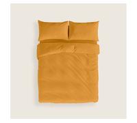 Naturals - funda nórdica lisa cama 105 - cierre con botones - 100% algodón - incluye 1 o 2 fundas de almohada - ocre