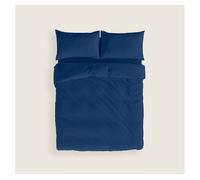 Naturals - funda nórdica lisa cama 135 - cierre con botones - 100% algodón - incluye 1 o 2 fundas de almohada - azul