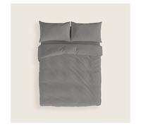 Naturals - funda nórdica lisa cama 150 - cierre con botones - 100% algodón - incluye 1 o 2 fundas de almohada - gris