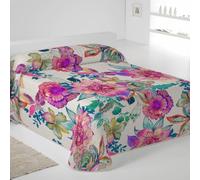 NATURALS ICEHOME - Colcha Bouti Estampada o Lisa para Verano y Entretiempo - Microfibra Extra Suave - Acolchado a Rombos - Cubrecama Reversible (Lunea, Cama 90/105)
