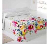 NATURALS ICEHOME - Colcha Bouti Estampada o Lisa para Verano y Entretiempo - Microfibra Extra Suave - Acolchado a Rombos - Cubrecama Reversible (Garden, Cama 90/105)