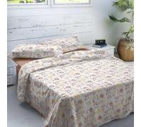 NATURALS - Juego de Sábanas Estampada Cama 180-100% Algodón Franela - Incluye Sábana Encimera + Sábana Bajera + 2 Fundas de Almohada - Extra Suave, Transpirable - Garden