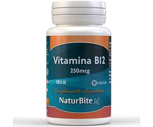 NaturBite Vitamina B12, 250 mcg | 60 Comprimidos | Reduce Cansancio y Fatiga, Contribuye al Funcionamiento Normal del Sistema Inmunológico
