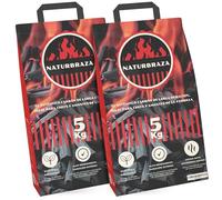 NaturBraza Carbón Vegetal de Marabú Pack 10kg (2x5kg) - Carbón Natural para Barbacoa y Asador, Saco Ecológico sin Humo ni Aditivos, Encendido Fácil, Alto Poder Calorífico y Brasas Largas