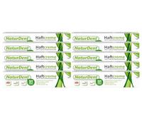 NaturDent - 10 cremas adhesivas de 40 g, la primera crema adhesiva natural, insoluble en agua, sin enjuague, solo 1 vez al día, 100 % ingredientes alimenticios, vegano, sin carga química en el cuerpo