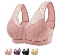 Nature - Brasier de algodón con cremallera frontal y botones frontales, cómodo brasier de talla grande para todas las mujeres de mediana edad y ancianas, rosa, XXL