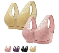 Nature - Brasier de algodón con cremallera frontal y botones frontales, cómodo brasier de talla grande para todas las mujeres de mediana edad y ancianas, Rosa y albaricoque, XXL