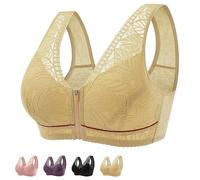 Nature - Brasier de algodón con cremallera frontal y botones frontales, cómodo brasier de talla grande para todas las mujeres de mediana edad y ancianas, albaricoque, XXL