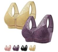 Nature - Brasier de algodón con cremallera frontal y botones frontales, cómodo brasier de talla grande para todas las mujeres de mediana edad y ancianas, Morado y albaricoque, XXL