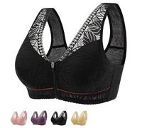 Nature - Brasier de algodón con cremallera frontal y botones frontales, cómodo brasier de talla grande para todas las mujeres de mediana edad y ancianas, Negro, XXL